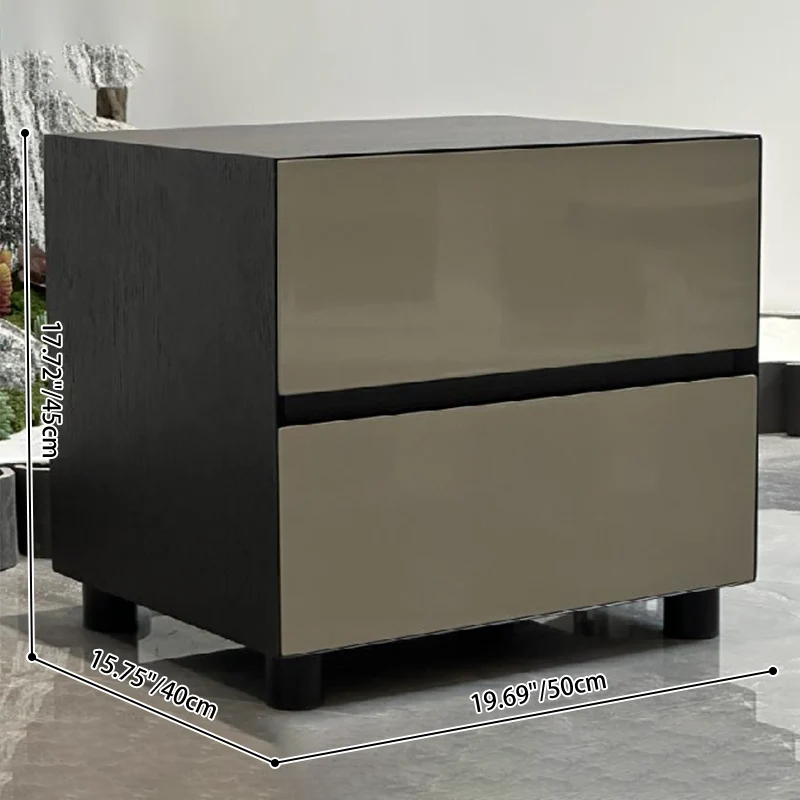 Modern Minimalist Dark-Tone Nightstand: Symmetrical Dual-Drawer - Lacquered Finish Bedside Accent Table For Bedroom