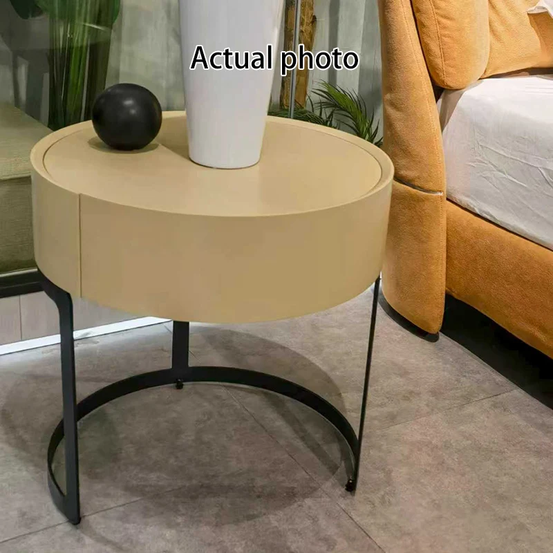 Modern Luxury French Cream-Style Single-Drawer Nightstand: Beige Lacquer Finish - Floating Storage Bedside Table For Bedroom