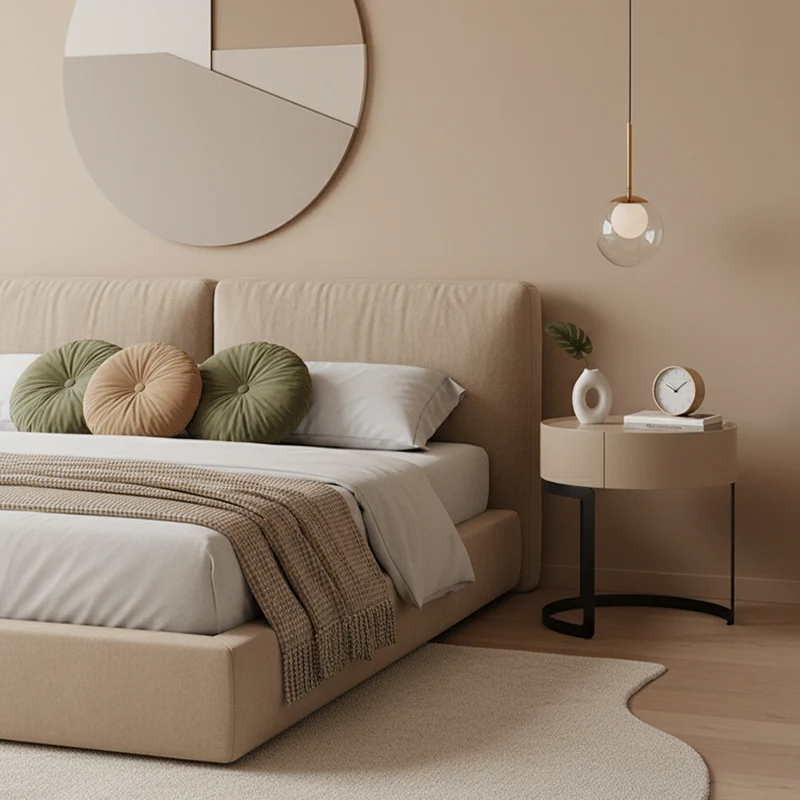 Modern Luxury French Cream-Style Single-Drawer Nightstand: Beige Lacquer Finish - Floating Storage Bedside Table For Bedroom