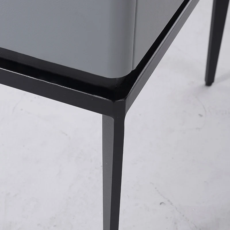 Modern Minimalist Gray Faux Leather 2-Drawer Storage Nightstand - Iron Leg Bedside Table For Bedroom