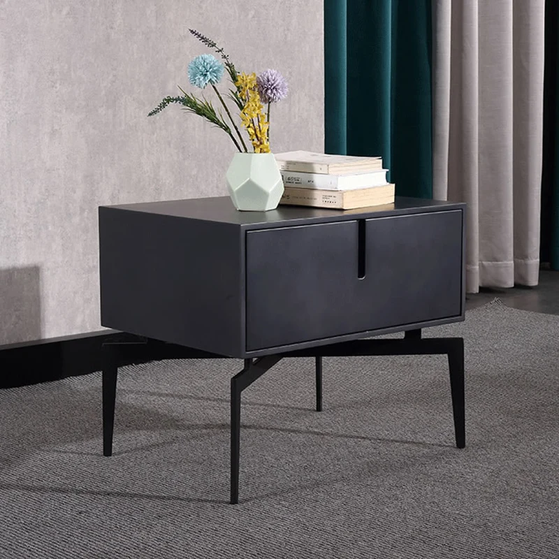 Modern Minimalist Square Dark Gray 1-Drawer Storage Nightstand For Bedroom