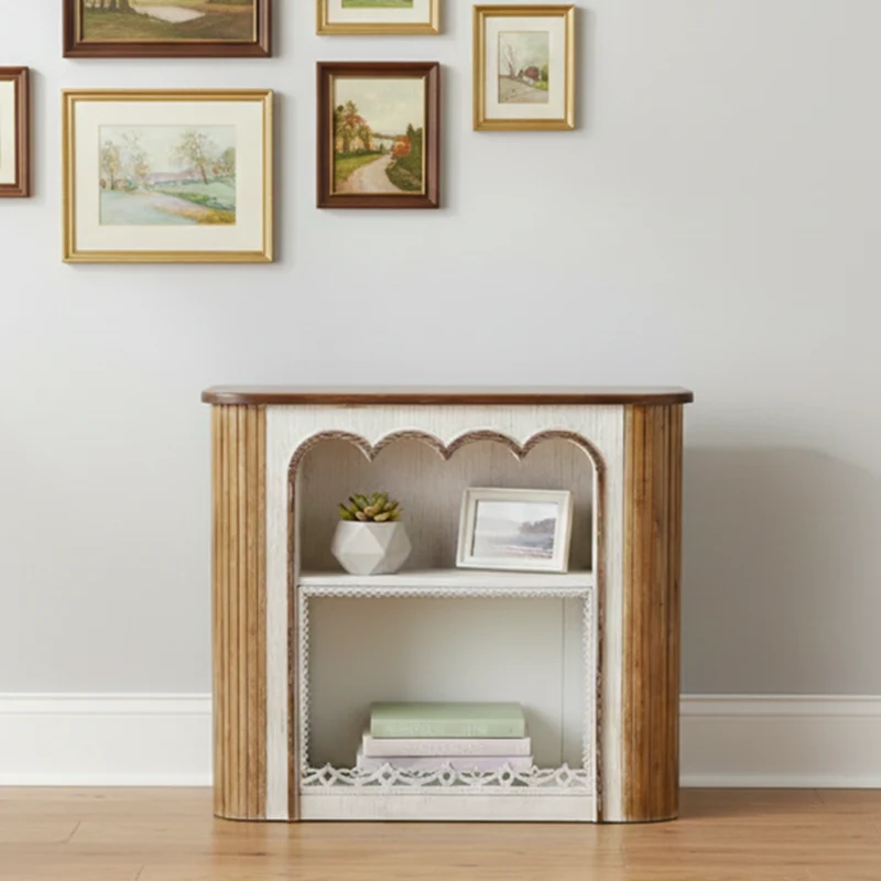 Traditional Rustic Wood MDF Rectangular Console Table With Classic Carvings, 3-Tier Design For Living Room