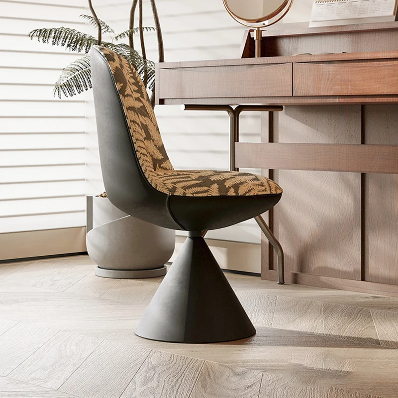 Modern Minimalist Curved Conical Linen Sherpa Fabric Carbon Steel Vanity Stool Backrest Armless For Bedroom