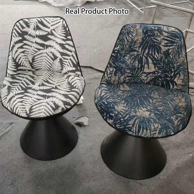 Modern Minimalist Curved Conical Linen Sherpa Fabric Carbon Steel Vanity Stool Backrest Armless For Bedroom