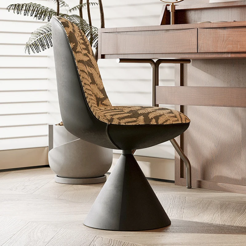 Modern Minimalist Curved Conical Linen Sherpa Fabric Carbon Steel Vanity Stool Backrest Armless For Bedroom