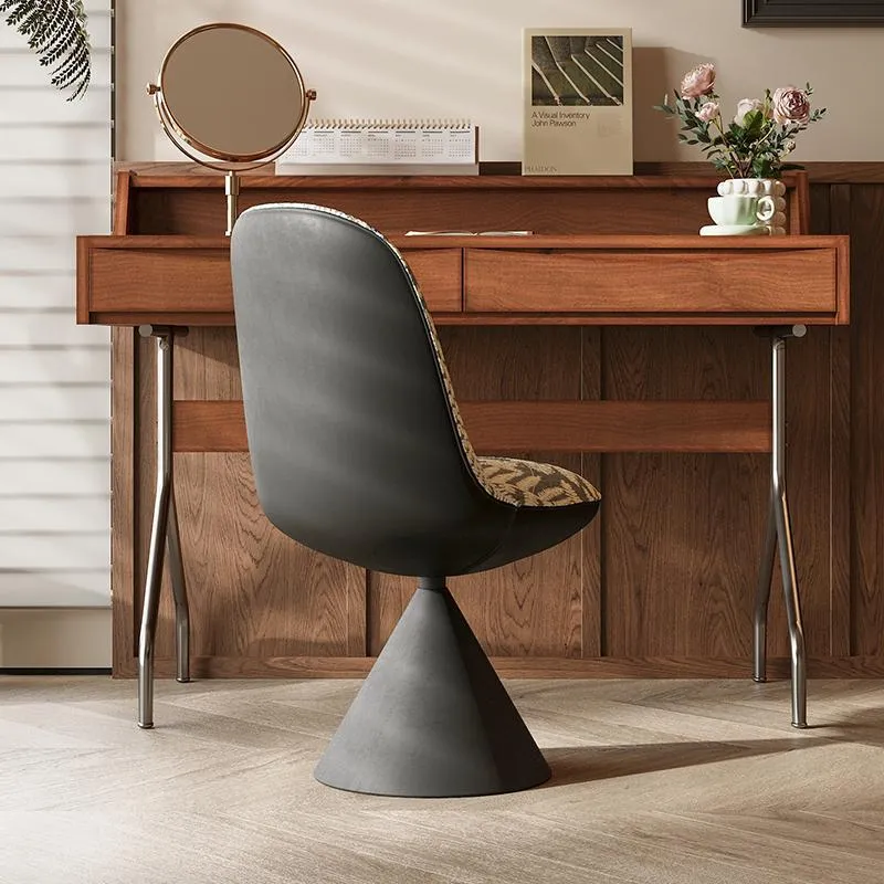 Modern Minimalist Curved Conical Linen Sherpa Fabric Carbon Steel Vanity Stool Backrest Armless For Bedroom