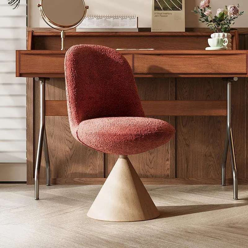 Modern Minimalist Curved Conical Linen Sherpa Fabric Carbon Steel Vanity Stool Backrest Armless For Bedroom