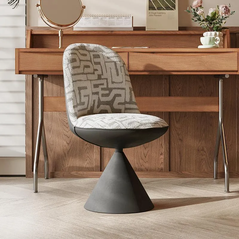 Modern Minimalist Curved Conical Linen Sherpa Fabric Carbon Steel Vanity Stool Backrest Armless For Bedroom