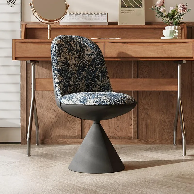 Modern Minimalist Curved Conical Linen Sherpa Fabric Carbon Steel Vanity Stool Backrest Armless For Bedroom