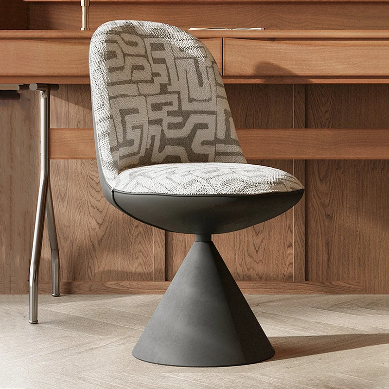 Modern Minimalist Curved Conical Linen Sherpa Fabric Carbon Steel Vanity Stool Backrest Armless For Bedroom