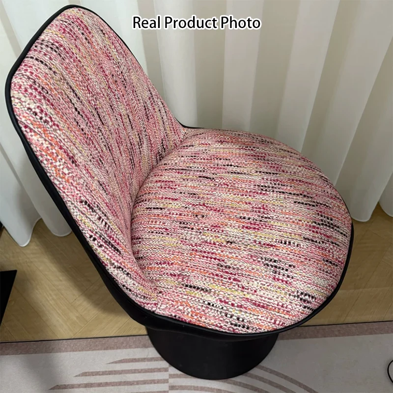 Contemporary Nordic Round Linen Cat Scratch Leather Plywood Iron Swivel Vanity Stool Backrest Armless For Bedroom