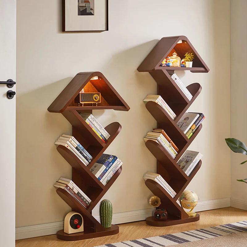 Contemporary Creative Treehouse-Shaped Rubberwood Plywood Bookshelves 5/7 Tier For Home Office