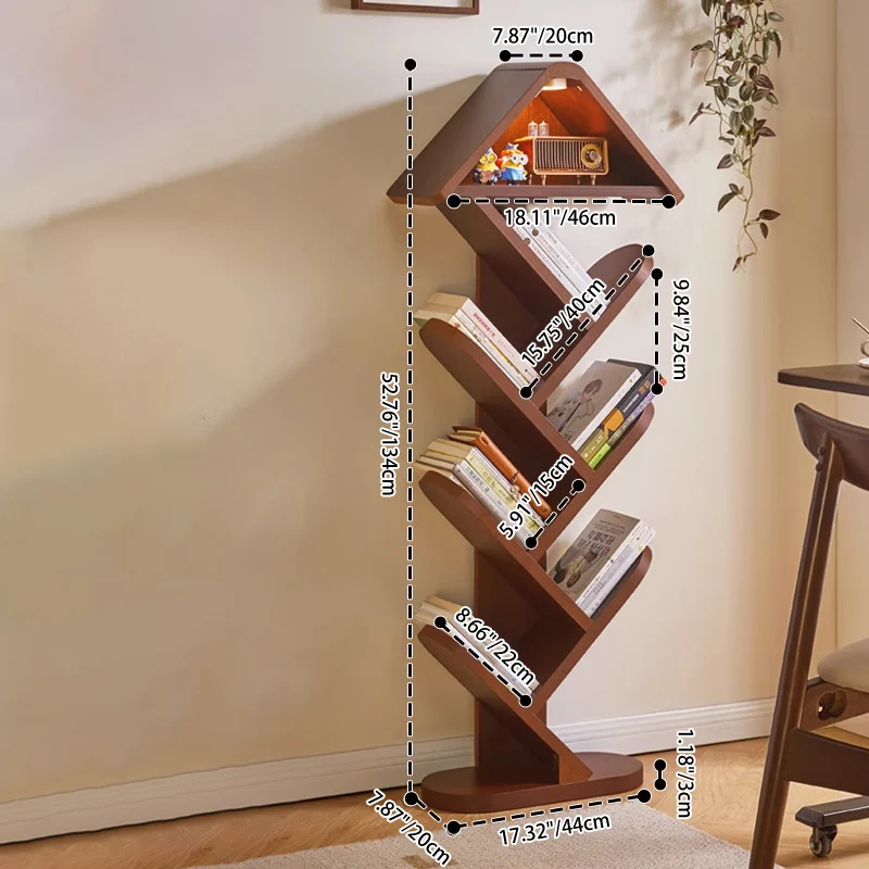 Contemporary Creative Treehouse-Shaped Rubberwood Plywood Bookshelves 5/7 Tier For Home Office