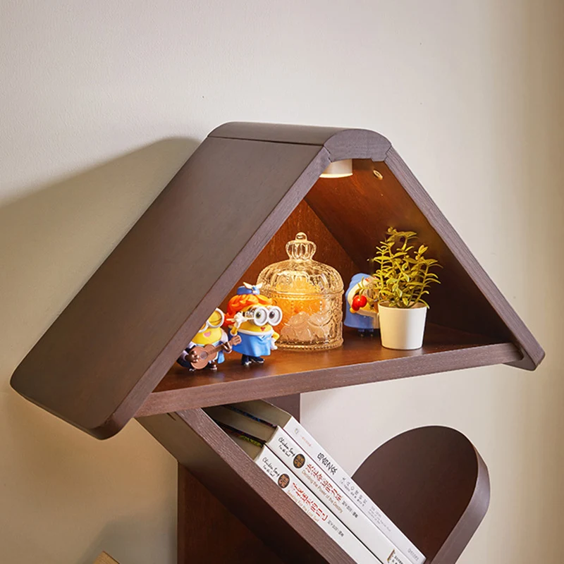 Contemporary Creative Treehouse-Shaped Rubberwood Plywood Bookshelves 5/7 Tier For Home Office