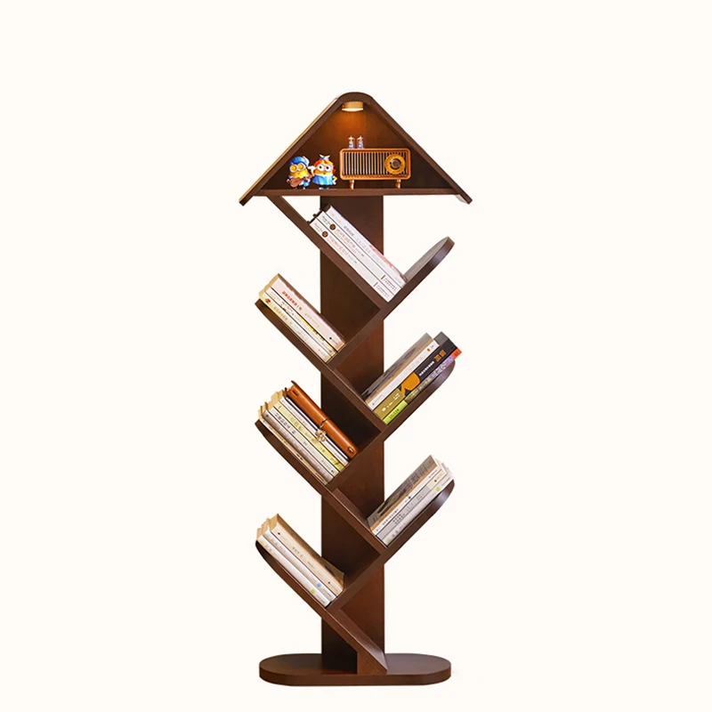 Contemporary Creative Treehouse-Shaped Rubberwood Plywood Bookshelves 5/7 Tier For Home Office