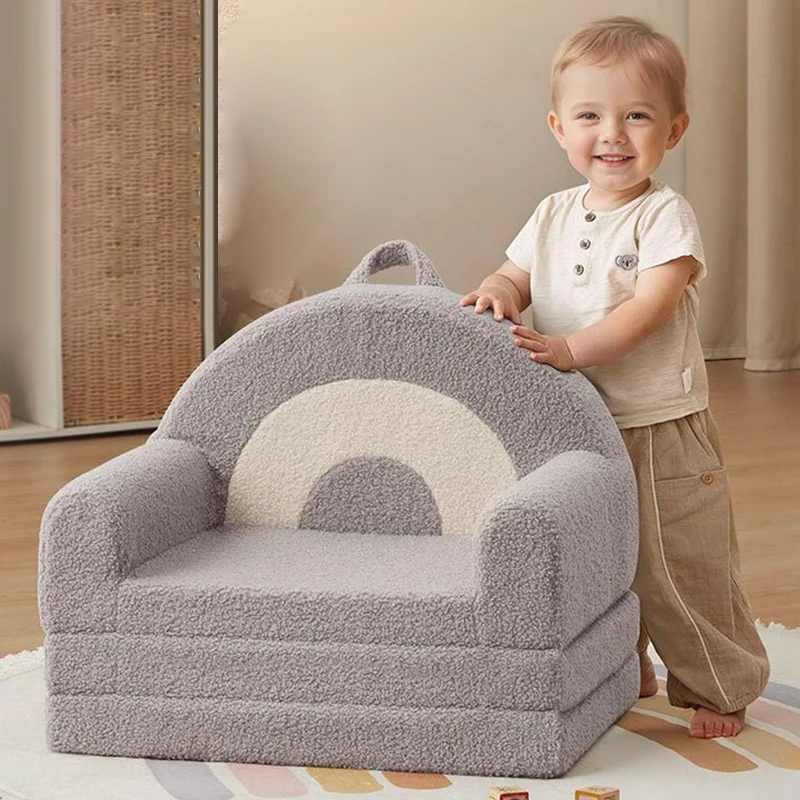 Contemporary Creative Curved Teddy Velvet Foam Kids Foldable Accent Chair Backrest Armrest For Living Room