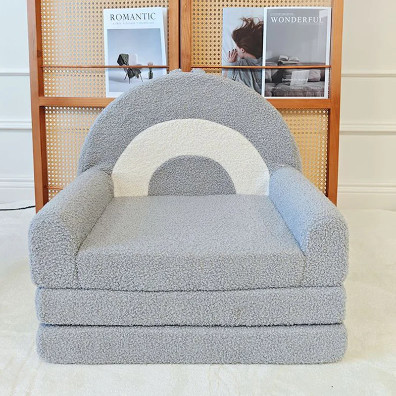 Contemporary Creative Curved Teddy Velvet Foam Kids Foldable Accent Chair Backrest Armrest For Living Room