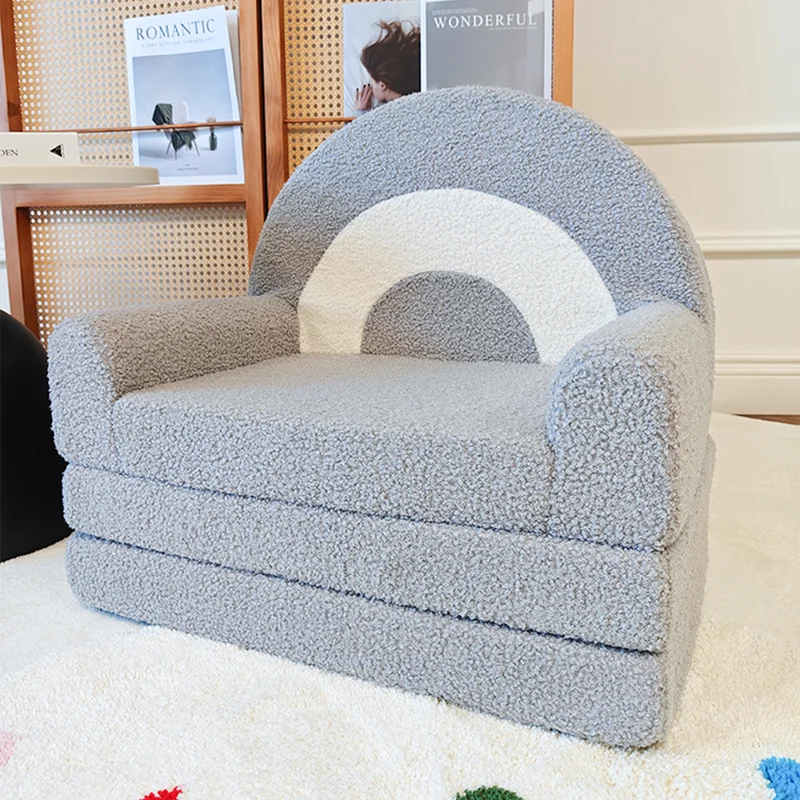 Contemporary Creative Curved Teddy Velvet Foam Kids Foldable Accent Chair Backrest Armrest For Living Room