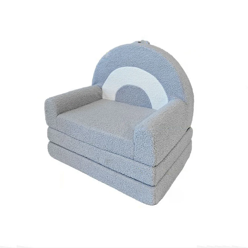 Contemporary Creative Curved Teddy Velvet Foam Kids Foldable Accent Chair Backrest Armrest For Living Room