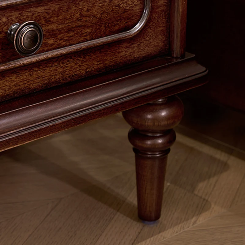 Traditional Vintage Rectangular Mahogany Rubberwood Multi-Layer Plywood Nightstand 3-Drawer For Bedroom
