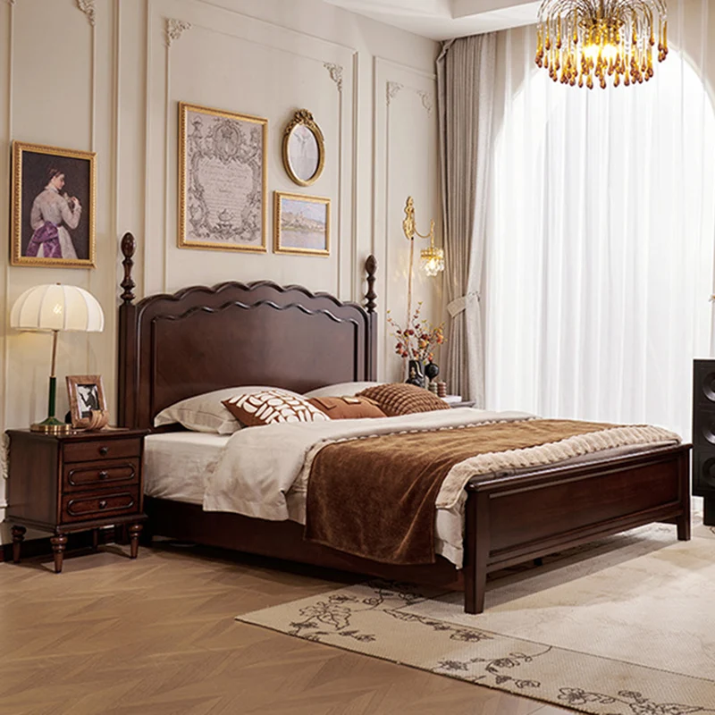 Traditional Vintage Rectangular Mahogany Rubberwood Multi-Layer Plywood Nightstand 3-Drawer For Bedroom