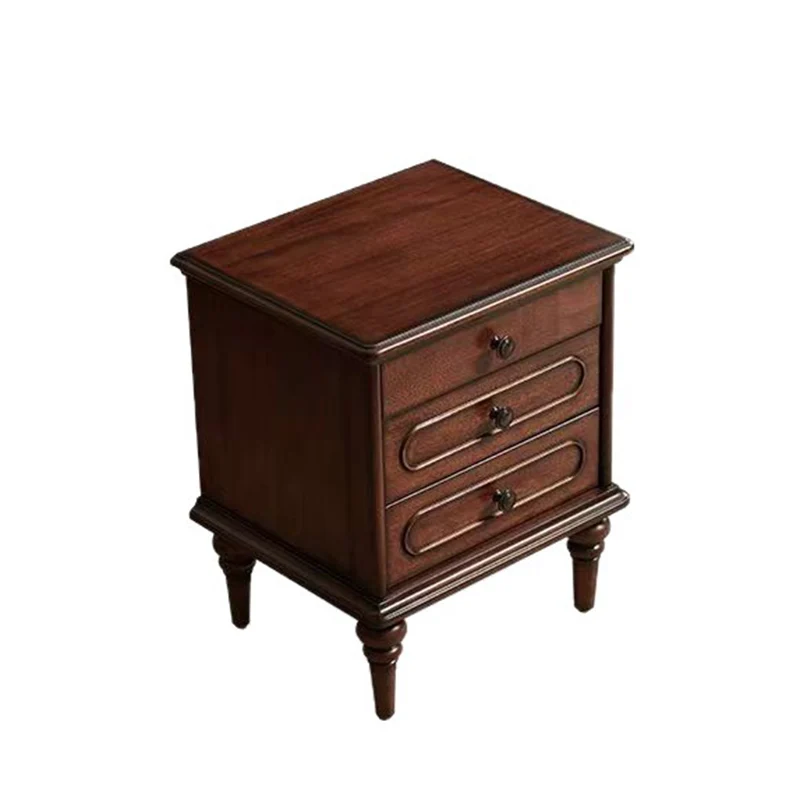 Traditional Vintage Rectangular Mahogany Rubberwood Multi-Layer Plywood Nightstand 3-Drawer For Bedroom