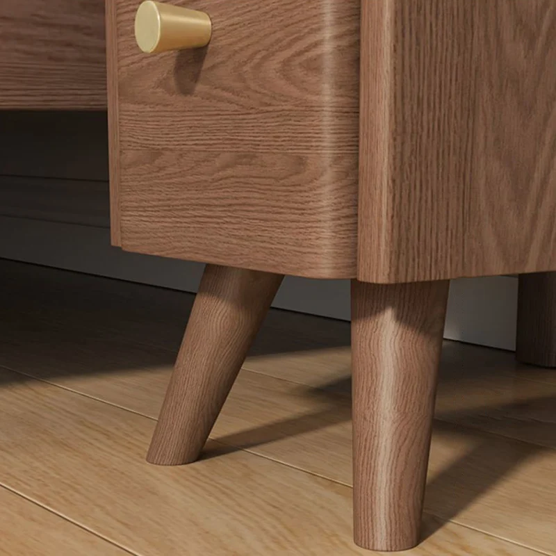 Modern Minimalist Rectangular Rubberwood Paulownia Wood Metal Nightstand 2-Drawer For Bedroom