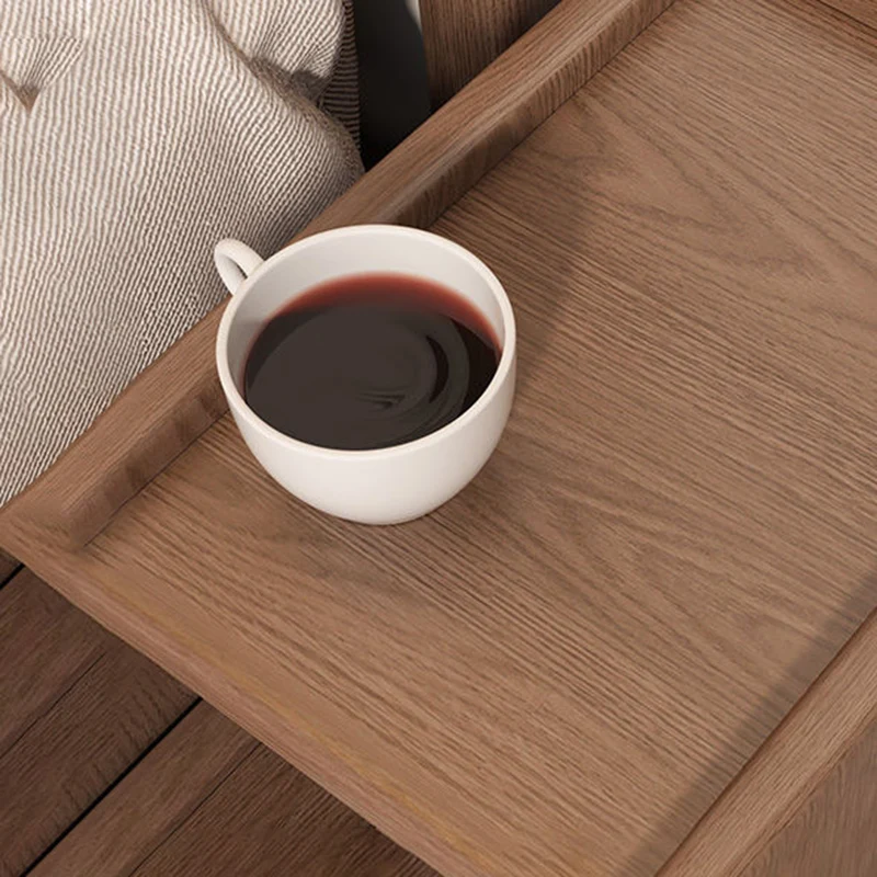 Modern Minimalist Rectangular Rubberwood Paulownia Wood Metal Nightstand 2-Drawer For Bedroom