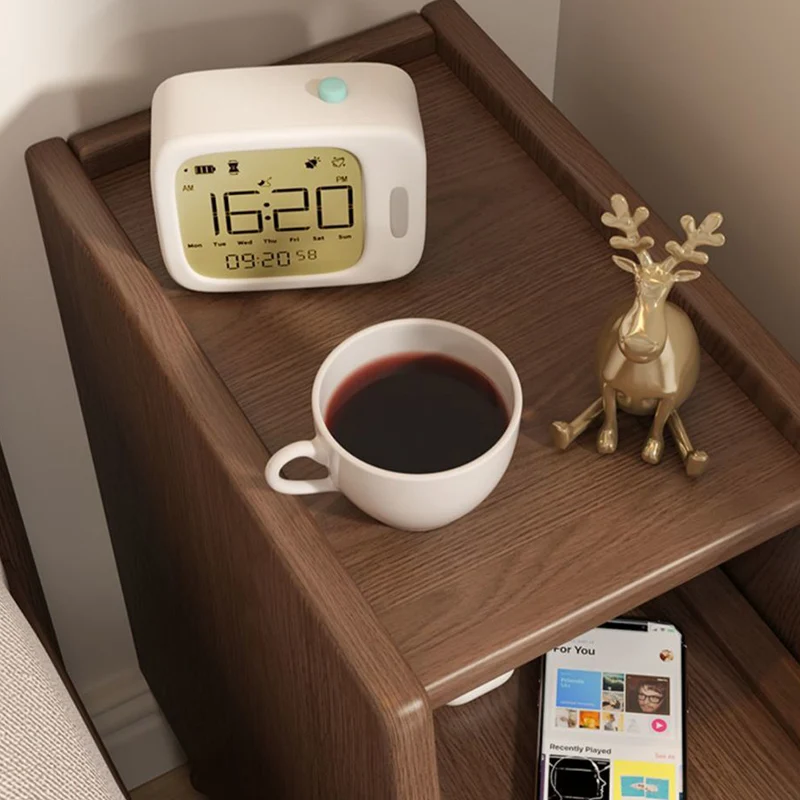 Modern Minimalist Rectangular Rubberwood Paulownia Wood Metal Nightstand 2-Drawer For Bedroom