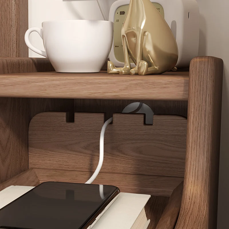 Modern Minimalist Rectangular Rubberwood Paulownia Wood Metal Nightstand 2-Drawer For Bedroom