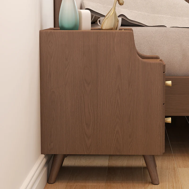Modern Minimalist Rectangular Rubberwood Paulownia Wood Metal Nightstand 2-Drawer For Bedroom