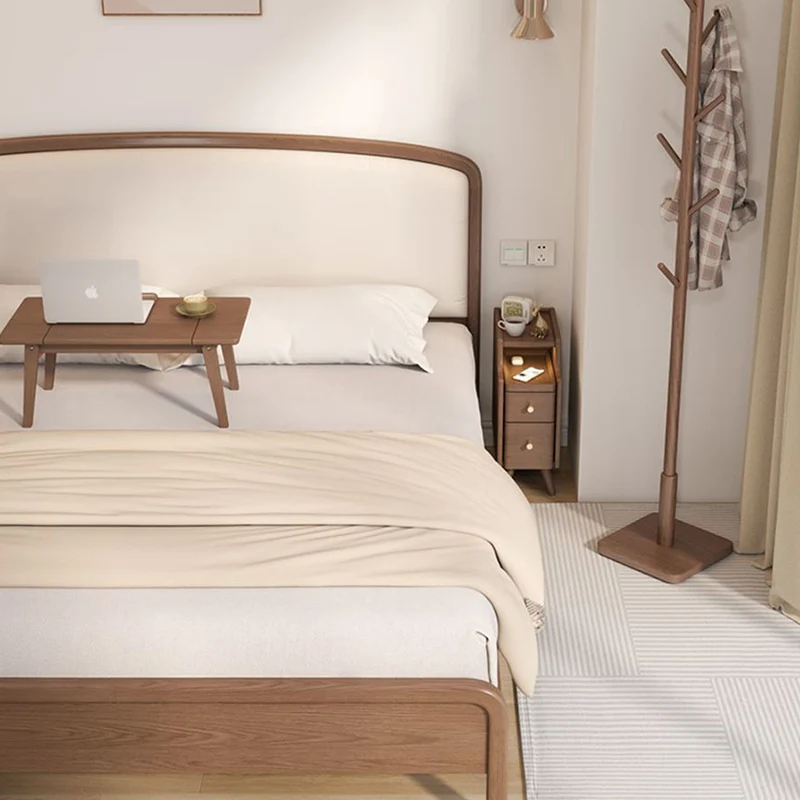 Modern Minimalist Rectangular Rubberwood Paulownia Wood Metal Nightstand 2-Drawer For Bedroom