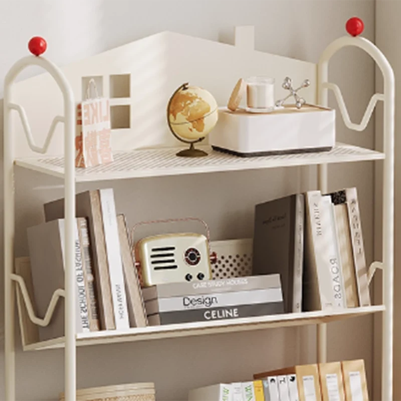 Contemporary Nordic Narrow Castle-Shaped Iron Movable Kids Storage Shelf 3/4-Tier For Living Room