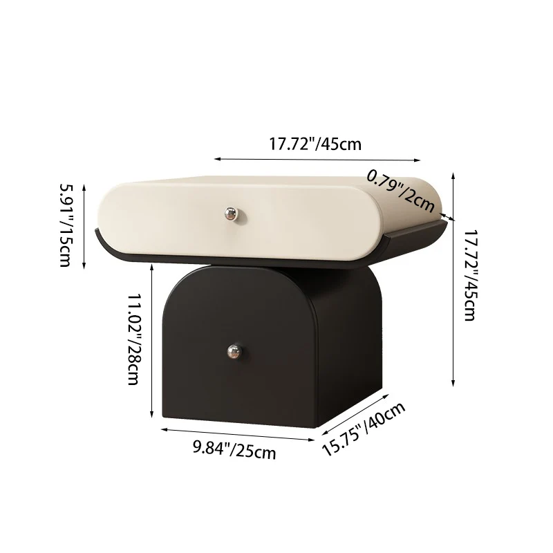 Modern Minimalist Solid Wood Plywood Faux Leather Rounded Nightstand With 2-Drawer Storage For Bedroom