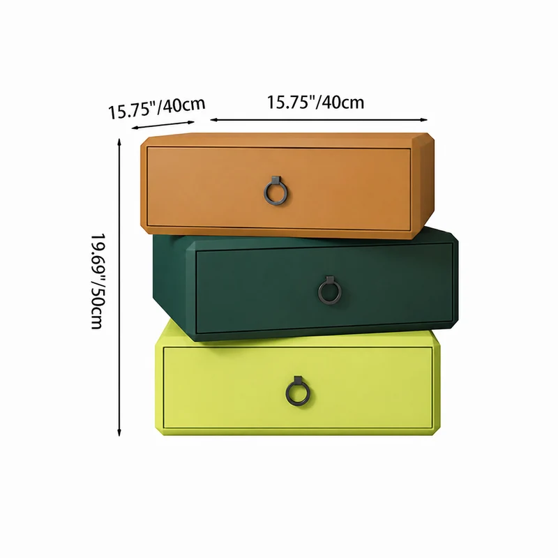Modern Minimalist Plywood Faux Leather Rectangular Nightstand With 360° Rotating 3-Drawer Design For Bedroom