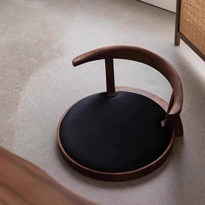 Traditional Japanese Round Ash Wood Solid Wood Velvet Fabric Backrest Chair For Living Room