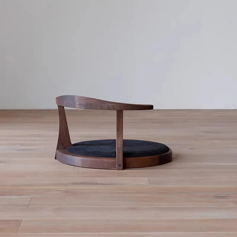 Traditional Japanese Round Ash Wood Solid Wood Velvet Fabric Backrest Chair For Living Room