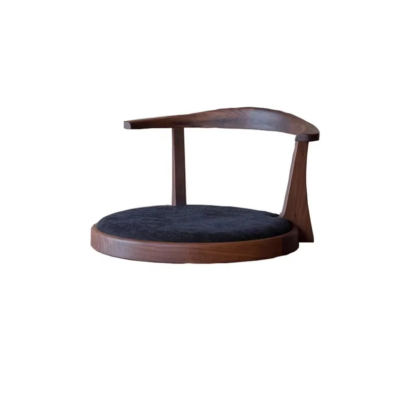 Traditional Japanese Round Ash Wood Solid Wood Velvet Fabric Backrest Chair For Living Room