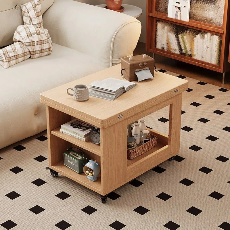 Traditional Vintage Solid Wood Multilayer Board Mobile Square Side Table 3 Tier For Living Room