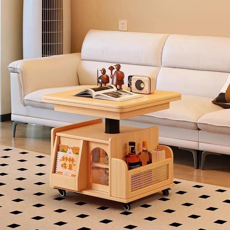 Traditional French Eco Board Rattan Glass Mobile Open Rectangle Side Table 2 Storage For Living Room
