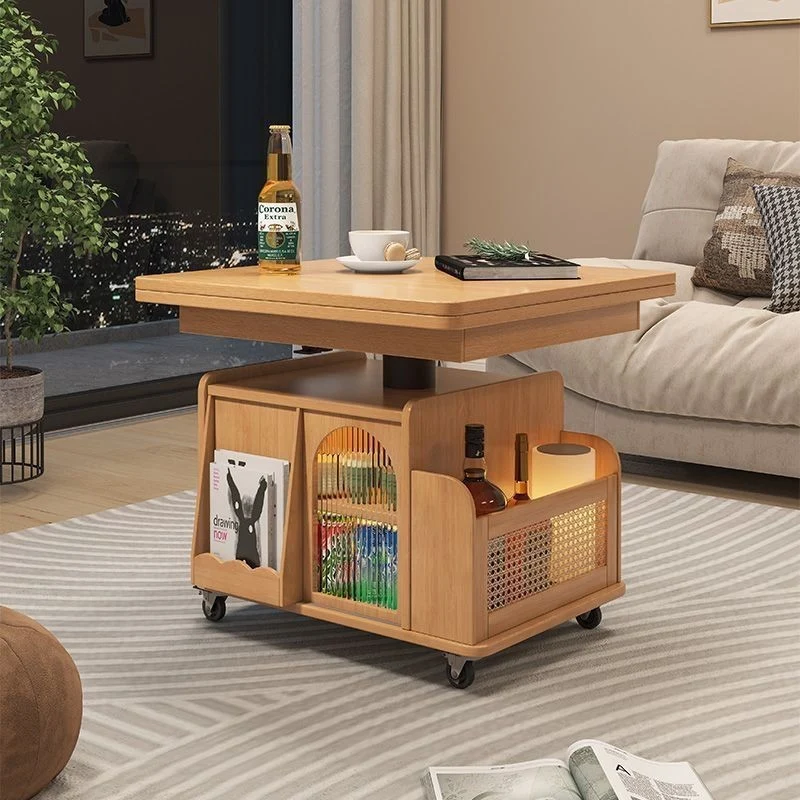 Traditional French Eco Board Rattan Glass Mobile Open Rectangle Side Table 2 Storage For Living Room