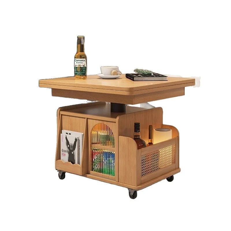 Traditional French Eco Board Rattan Glass Mobile Open Rectangle Side Table 2 Storage For Living Room