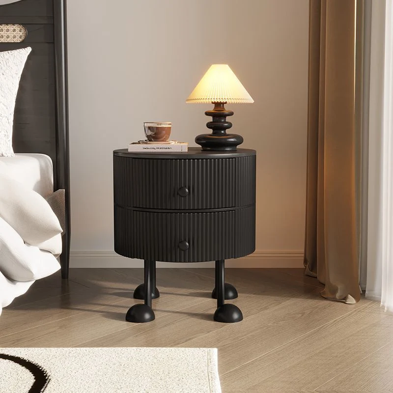 Traditional French Sintered Stone PP Iron plywood Round Cartoon-Leg Nightstand 2 Drawers For Bedroom