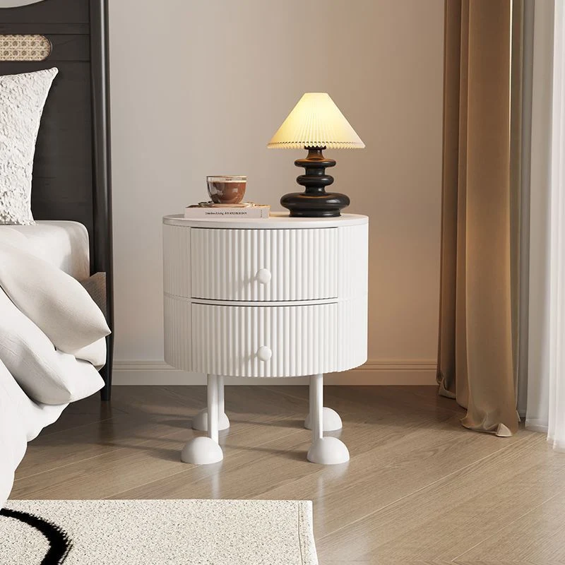 Traditional French Sintered Stone PP Iron plywood Round Cartoon-Leg Nightstand 2 Drawers For Bedroom