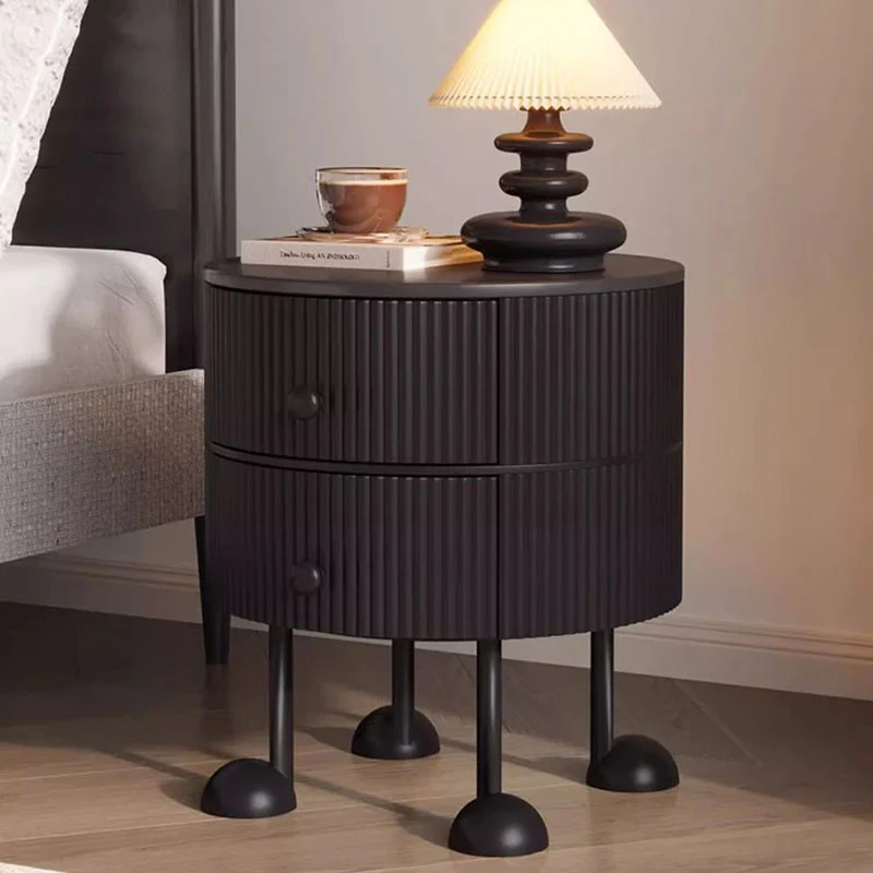 Traditional French Sintered Stone PP Iron plywood Round Cartoon-Leg Nightstand 2 Drawers For Bedroom