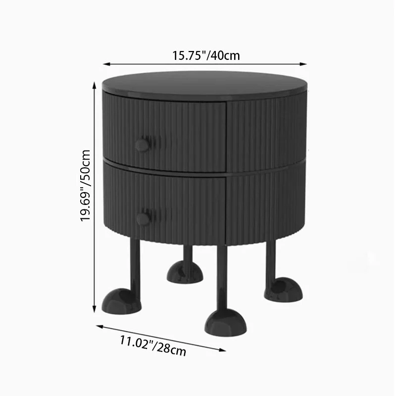 Traditional French Sintered Stone PP Iron plywood Round Cartoon-Leg Nightstand 2 Drawers For Bedroom