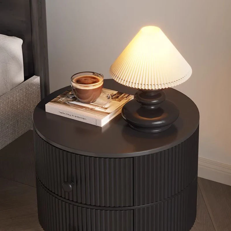 Traditional French Sintered Stone PP Iron plywood Round Cartoon-Leg Nightstand 2 Drawers For Bedroom