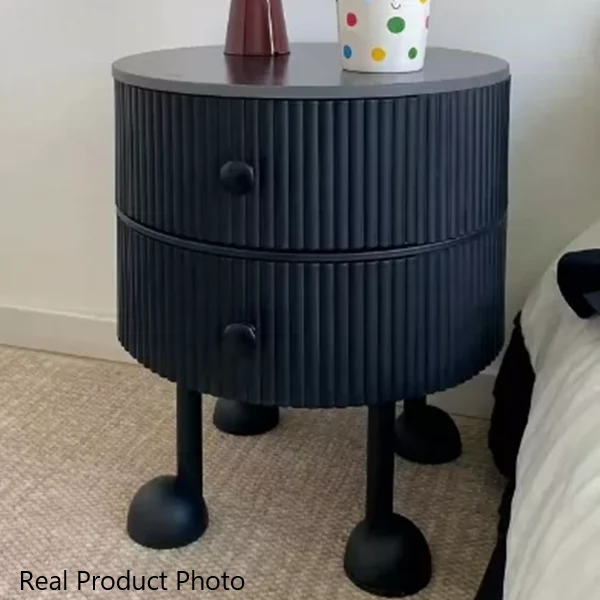 Traditional French Sintered Stone PP Iron plywood Round Cartoon-Leg Nightstand 2 Drawers For Bedroom