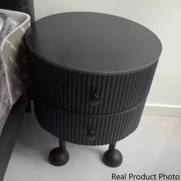 Traditional French Sintered Stone PP Iron plywood Round Cartoon-Leg Nightstand 2 Drawers For Bedroom