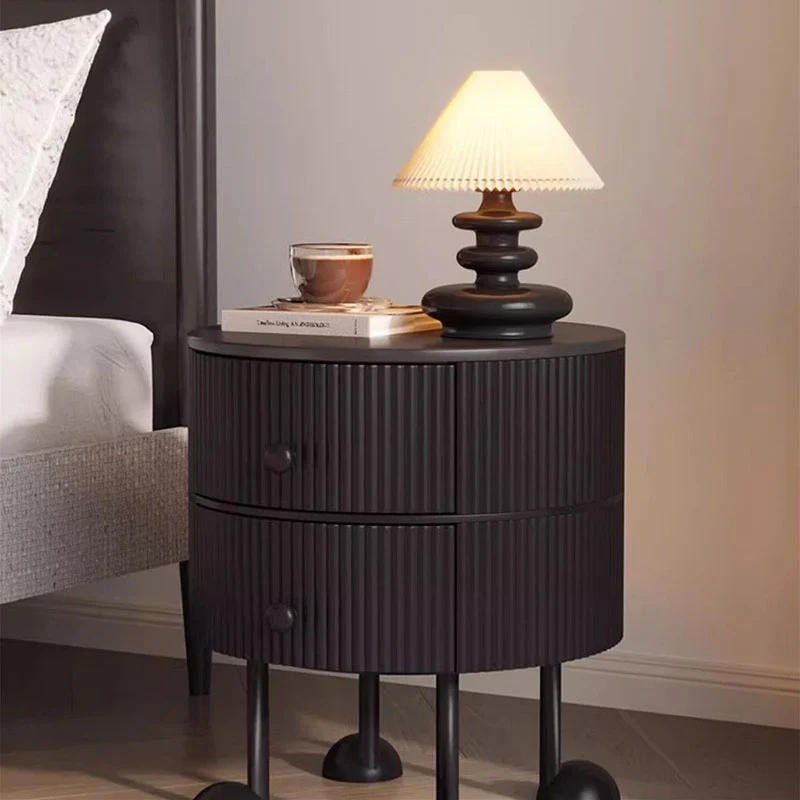 Traditional French Sintered Stone PP Iron plywood Round Cartoon-Leg Nightstand 2 Drawers For Bedroom